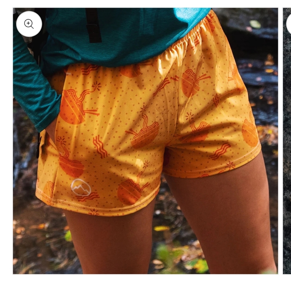 XS Women's Trail Shorts - Ramen Bomb, Yellow Orange - Hiking Boating Active